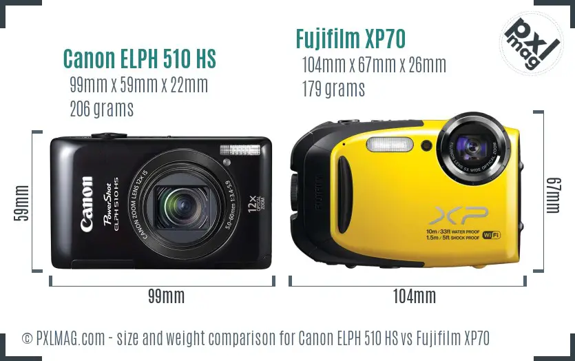 Canon ELPH 510 HS vs Fujifilm XP70 size comparison