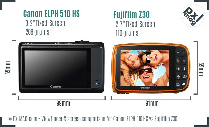 Canon ELPH 510 HS vs Fujifilm Z30 Screen and Viewfinder comparison