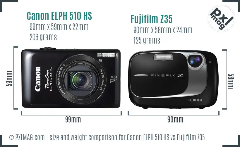 Canon ELPH 510 HS vs Fujifilm Z35 size comparison