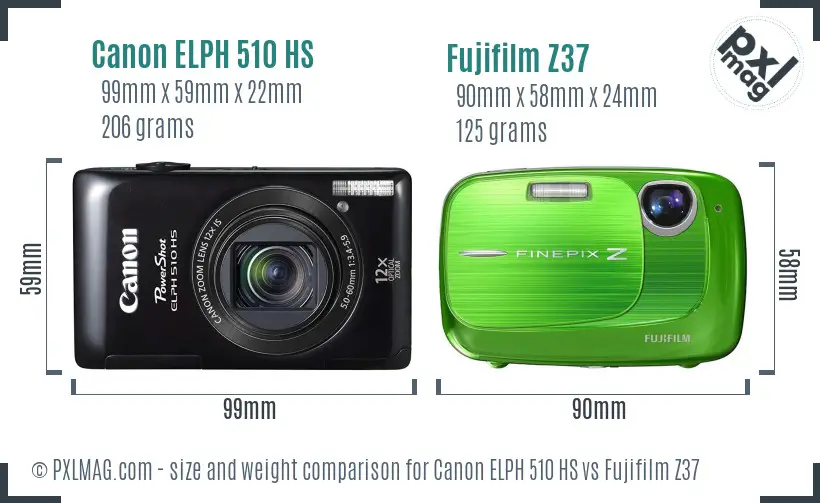 Canon ELPH 510 HS vs Fujifilm Z37 size comparison