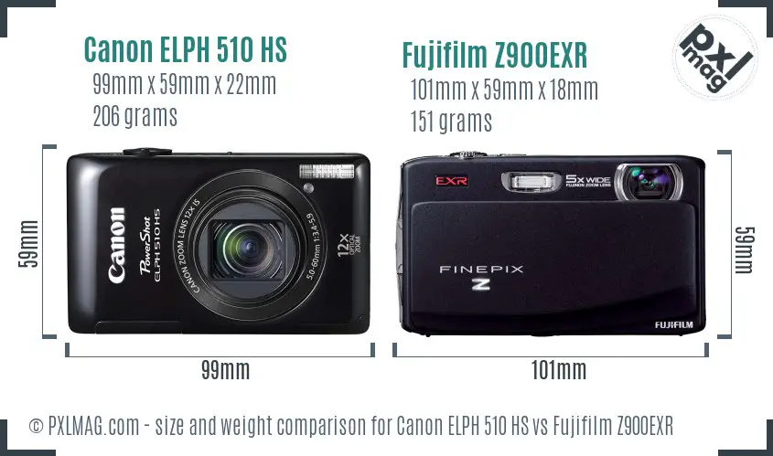 Canon ELPH 510 HS vs Fujifilm Z900EXR size comparison