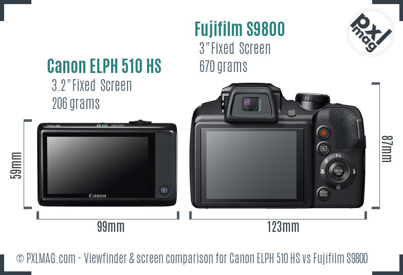 Canon ELPH 510 HS vs Fujifilm S9800 Screen and Viewfinder comparison