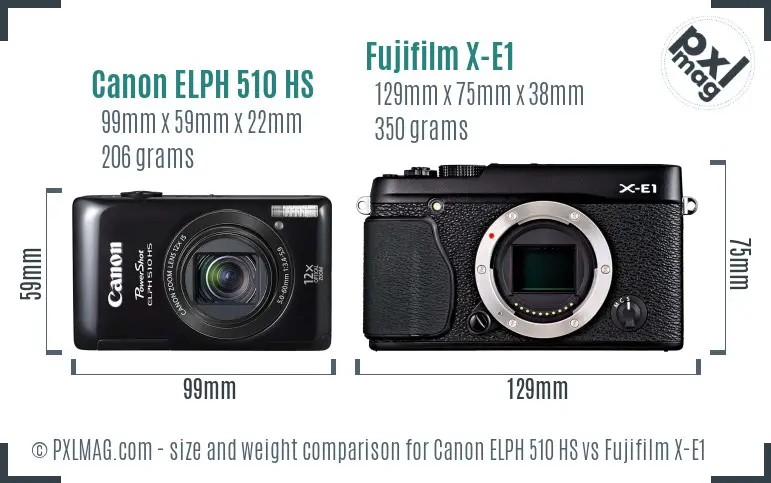 Canon ELPH 510 HS vs Fujifilm X-E1 size comparison