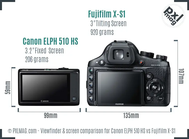 Canon ELPH 510 HS vs Fujifilm X-S1 Screen and Viewfinder comparison Canon ELPH 510 HS vs Fujifilm X-S1 Screen and Viewfinder comparison