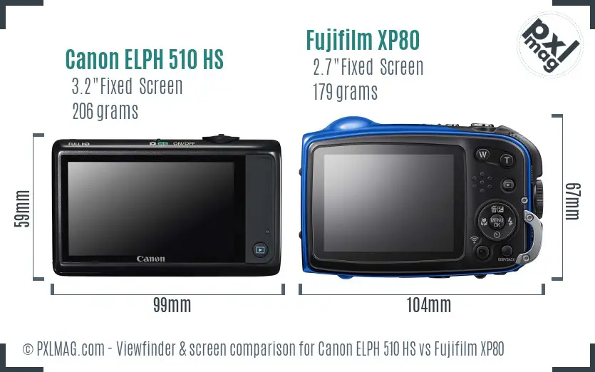 Canon ELPH 510 HS vs Fujifilm XP80 Screen and Viewfinder comparison