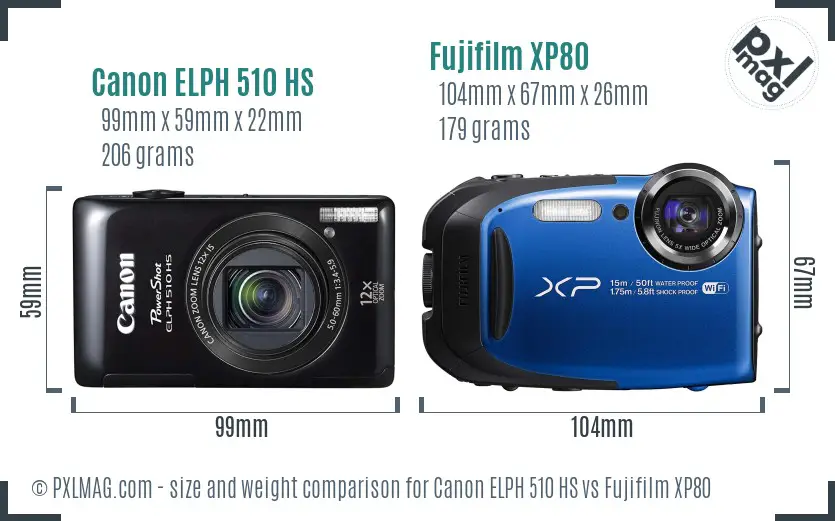 Canon ELPH 510 HS vs Fujifilm XP80 size comparison