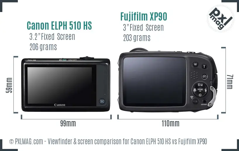 Canon ELPH 510 HS vs Fujifilm XP90 Screen and Viewfinder comparison Canon ELPH 510 HS vs Fujifilm XP90 Screen and Viewfinder comparison