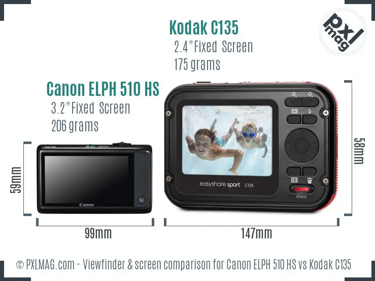 Canon ELPH 510 HS vs Kodak C135 Screen and Viewfinder comparison