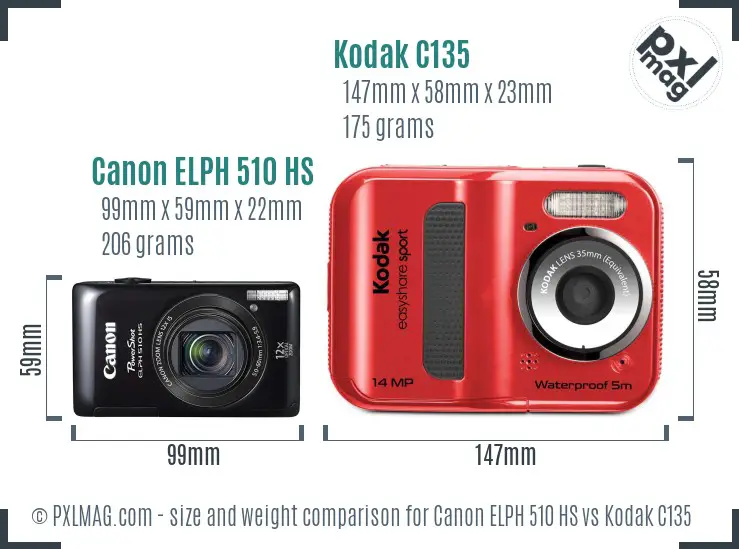 Canon ELPH 510 HS vs Kodak C135 size comparison