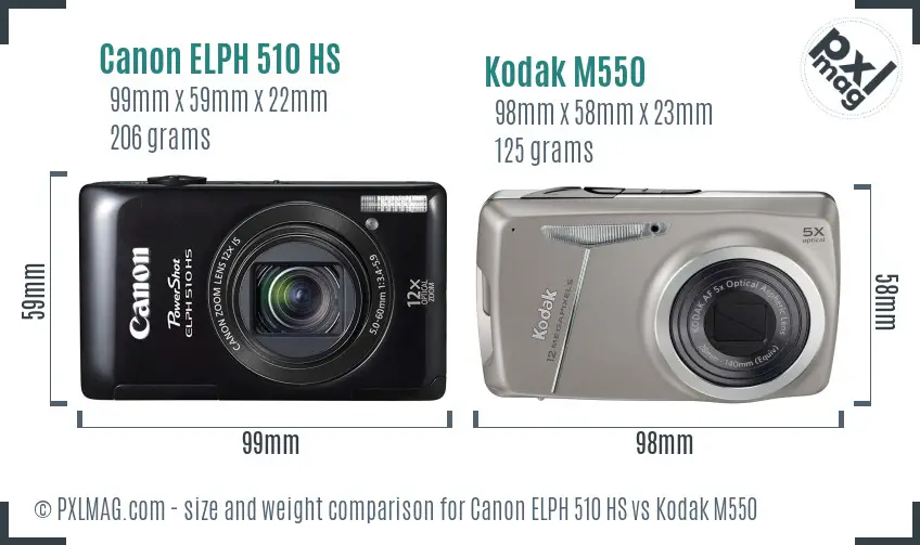 Canon ELPH 510 HS vs Kodak M550 size comparison