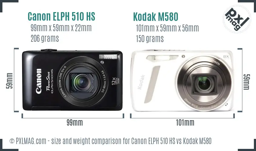 Canon ELPH 510 HS vs Kodak M580 size comparison Canon ELPH 510 HS vs Kodak M580 size comparison