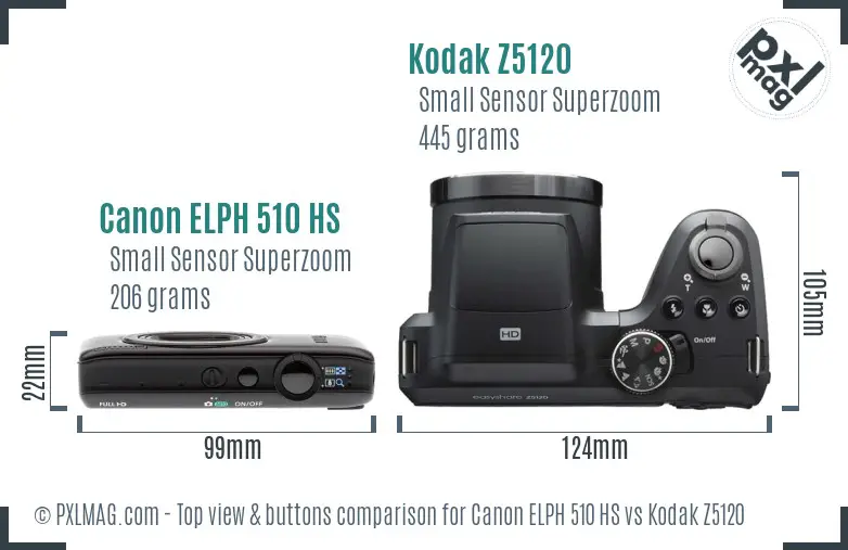 Canon ELPH 510 HS vs Kodak Z5120 top view buttons comparison