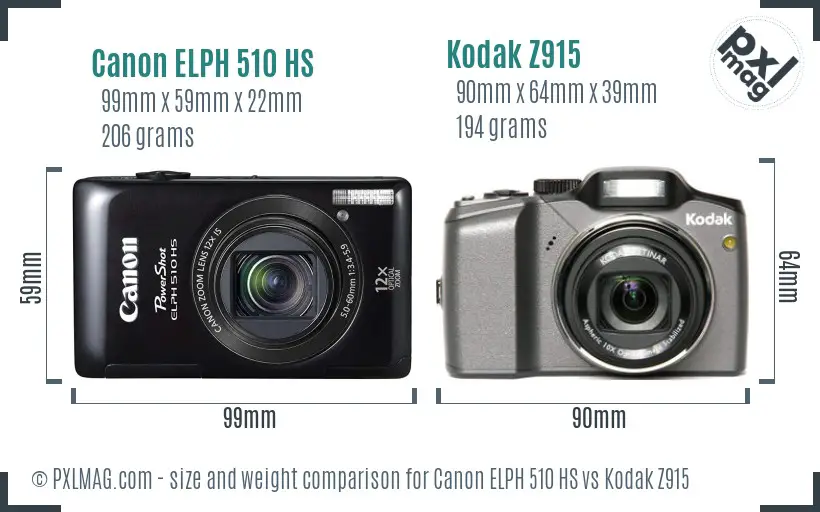 Canon ELPH 510 HS vs Kodak Z915 size comparison