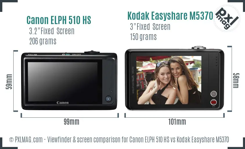 Canon ELPH 510 HS vs Kodak Easyshare M5370 Screen and Viewfinder comparison
