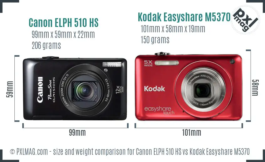 Canon ELPH 510 HS vs Kodak Easyshare M5370 size comparison