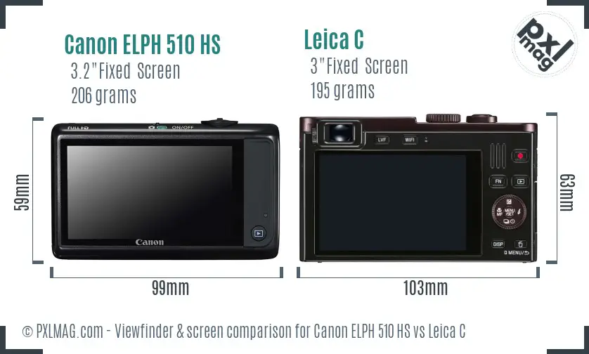 Canon ELPH 510 HS vs Leica C Screen and Viewfinder comparison Canon ELPH 510 HS vs Leica C Screen and Viewfinder comparison