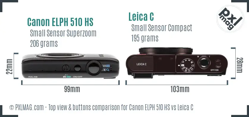 Canon ELPH 510 HS vs Leica C top view buttons comparison Canon ELPH 510 HS vs Leica C top view buttons comparison