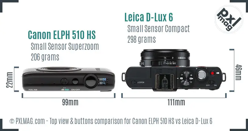 Canon ELPH 510 HS vs Leica D-Lux 6 top view buttons comparison