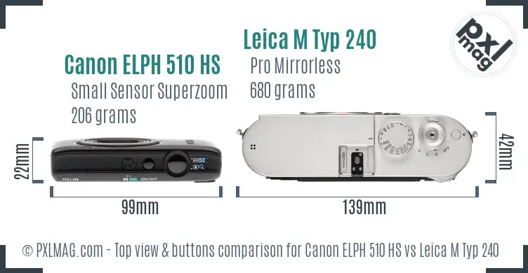 Canon ELPH 510 HS vs Leica M Typ 240 top view buttons comparison