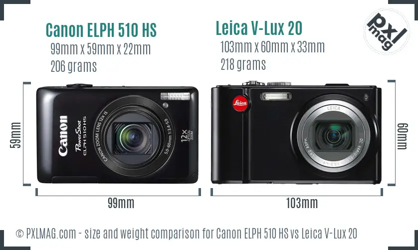 Canon ELPH 510 HS vs Leica V-Lux 20 size comparison