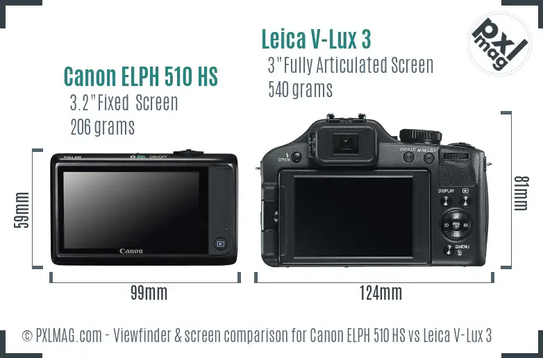 Canon ELPH 510 HS vs Leica V-Lux 3 Screen and Viewfinder comparison