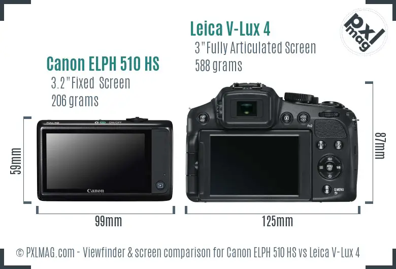 Canon ELPH 510 HS vs Leica V-Lux 4 Screen and Viewfinder comparison