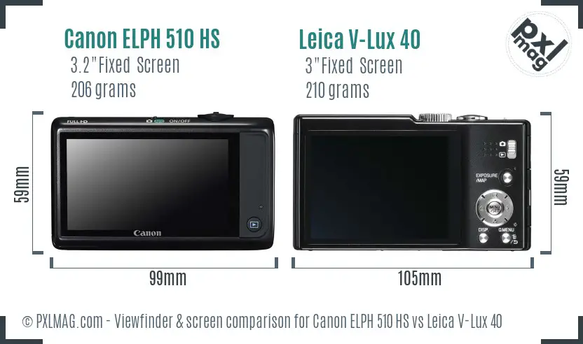 Canon ELPH 510 HS vs Leica V-Lux 40 Screen and Viewfinder comparison