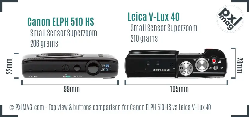 Canon ELPH 510 HS vs Leica V-Lux 40 top view buttons comparison