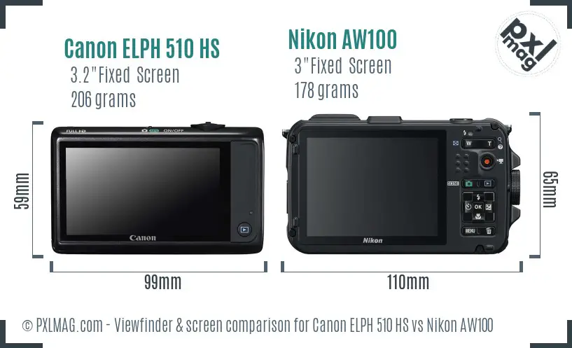 Canon ELPH 510 HS vs Nikon AW100 Screen and Viewfinder comparison