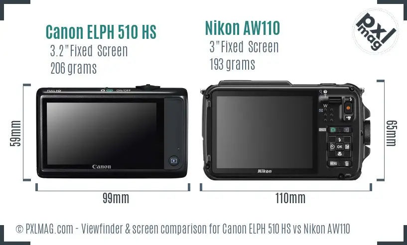 Canon ELPH 510 HS vs Nikon AW110 Screen and Viewfinder comparison