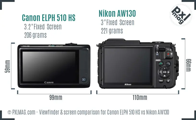 Canon ELPH 510 HS vs Nikon AW130 Screen and Viewfinder comparison