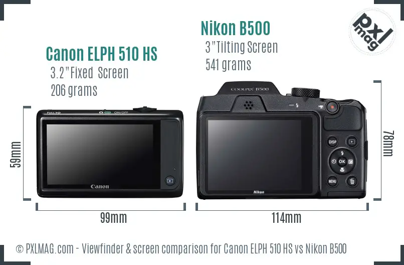 Canon ELPH 510 HS vs Nikon B500 Screen and Viewfinder comparison