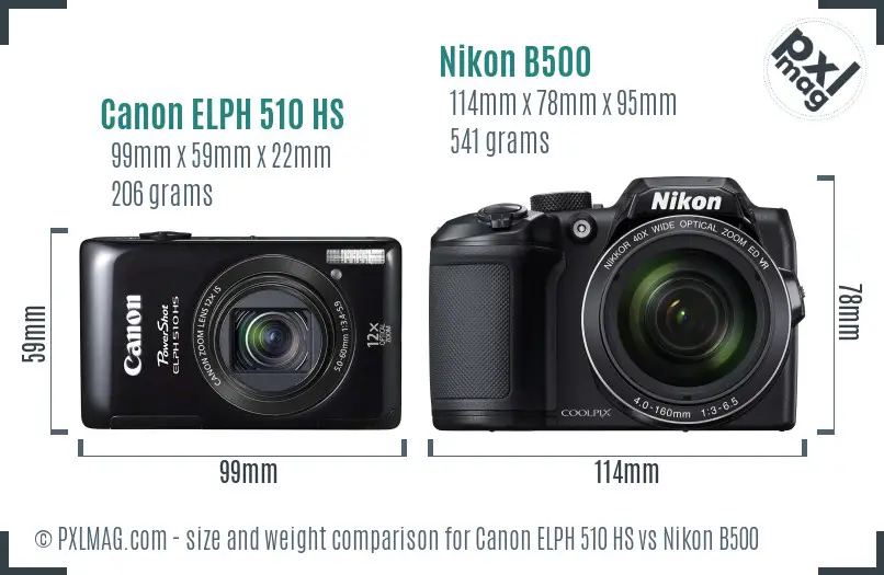 Canon ELPH 510 HS vs Nikon B500 size comparison