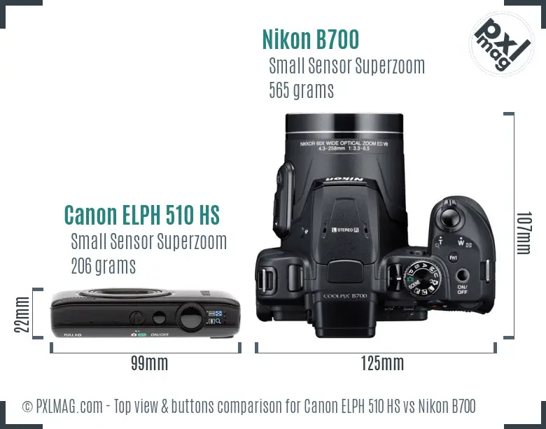 Canon ELPH 510 HS vs Nikon B700 top view buttons comparison
