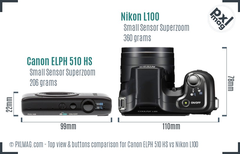Canon ELPH 510 HS vs Nikon L100 top view buttons comparison