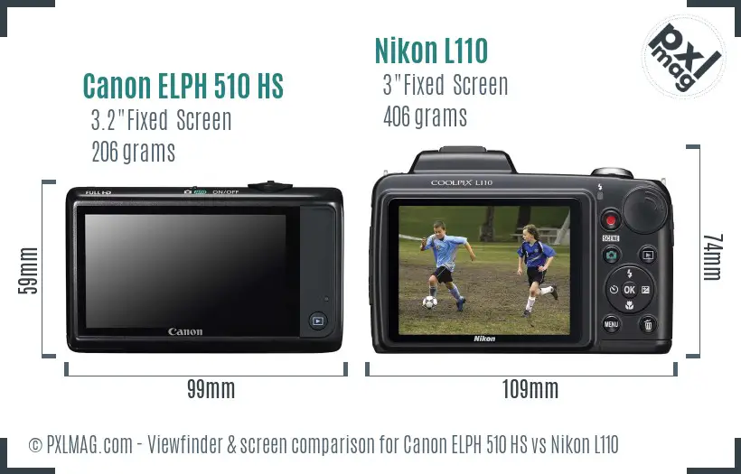 Canon ELPH 510 HS vs Nikon L110 Screen and Viewfinder comparison