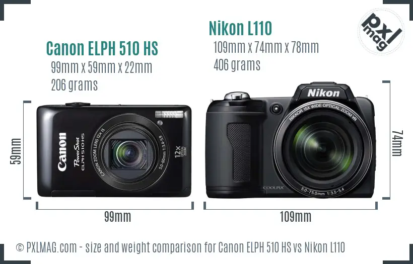 Canon ELPH 510 HS vs Nikon L110 size comparison