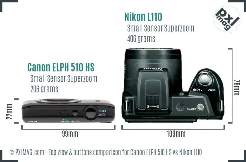 Canon ELPH 510 HS vs Nikon L110 top view buttons comparison