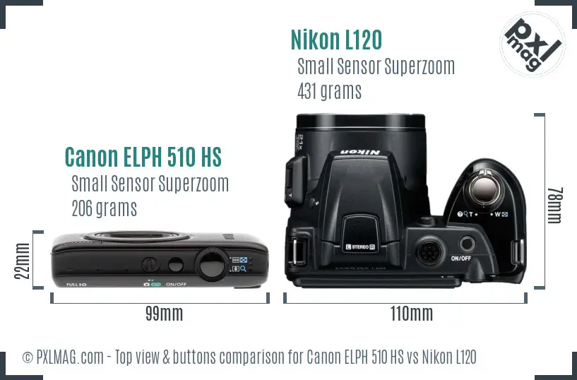 Canon ELPH 510 HS vs Nikon L120 top view buttons comparison Canon ELPH 510 HS vs Nikon L120 top view buttons comparison
