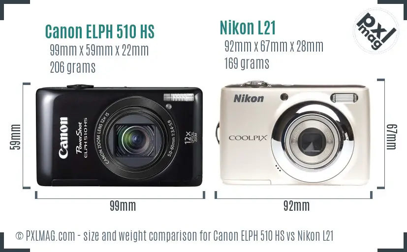 Canon ELPH 510 HS vs Nikon L21 size comparison Canon ELPH 510 HS vs Nikon L21 size comparison