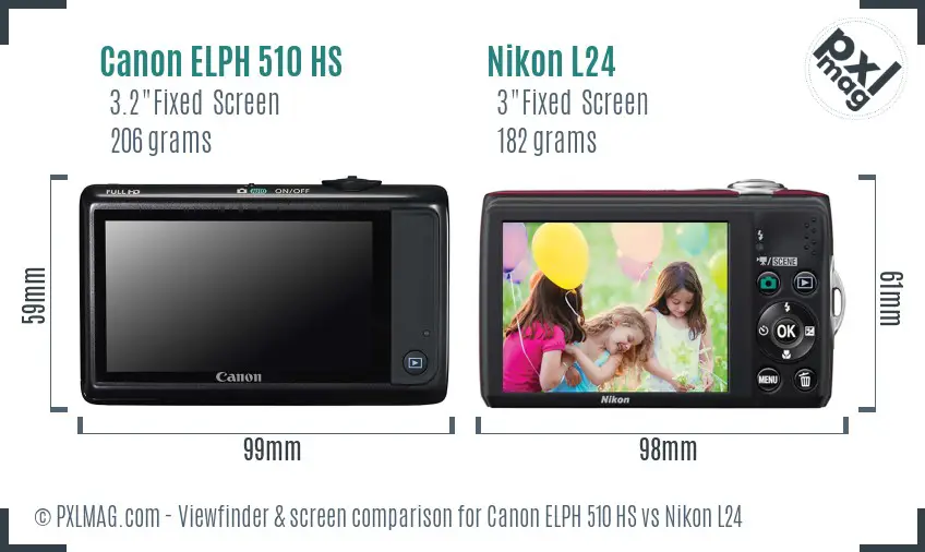 Canon ELPH 510 HS vs Nikon L24 Screen and Viewfinder comparison Canon ELPH 510 HS vs Nikon L24 Screen and Viewfinder comparison