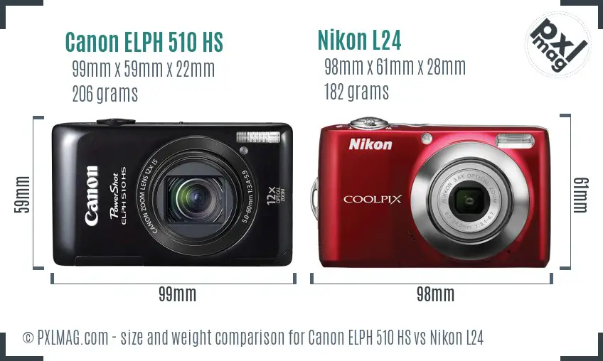 Canon ELPH 510 HS vs Nikon L24 size comparison Canon ELPH 510 HS vs Nikon L24 size comparison