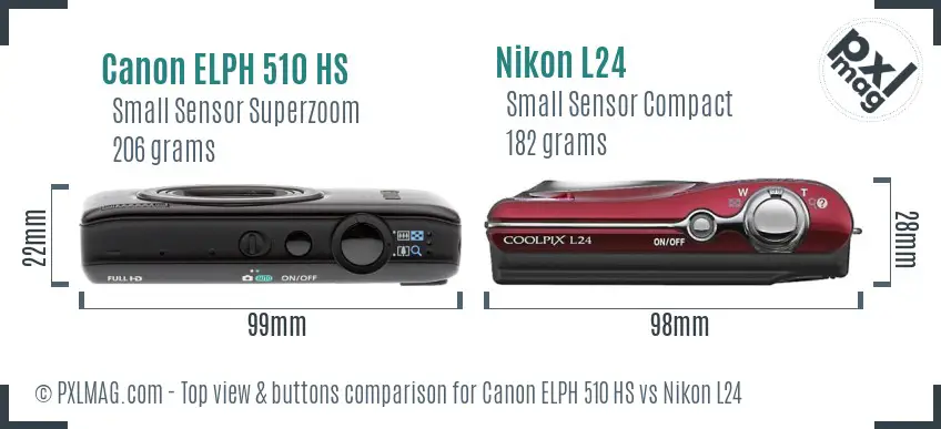 Canon ELPH 510 HS vs Nikon L24 top view buttons comparison Canon ELPH 510 HS vs Nikon L24 top view buttons comparison