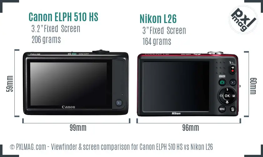 Canon ELPH 510 HS vs Nikon L26 Screen and Viewfinder comparison