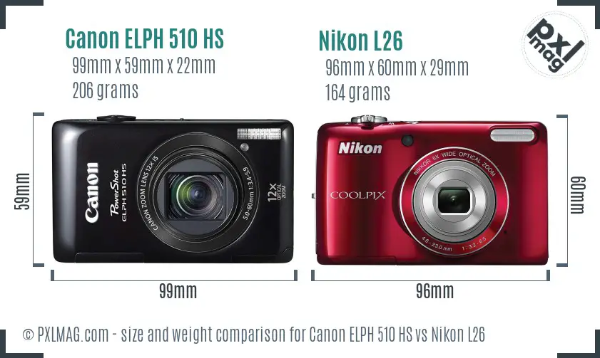 Canon ELPH 510 HS vs Nikon L26 size comparison