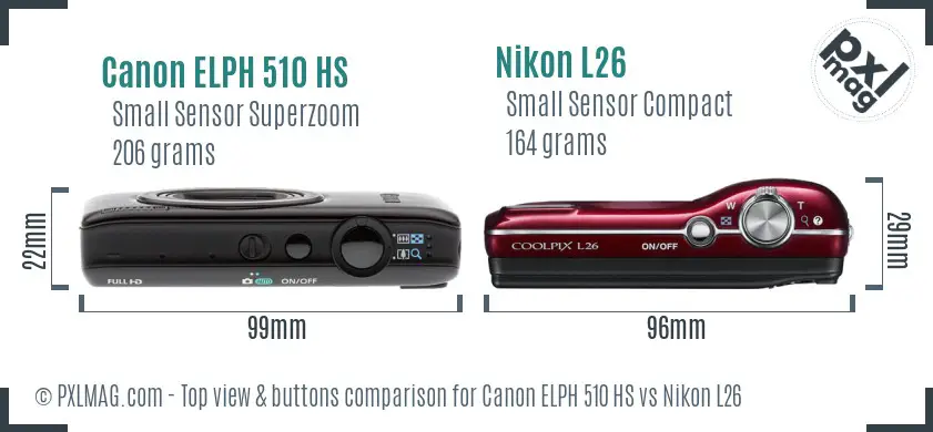 Canon ELPH 510 HS vs Nikon L26 top view buttons comparison