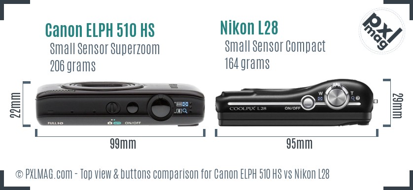 Canon ELPH 510 HS vs Nikon L28 top view buttons comparison