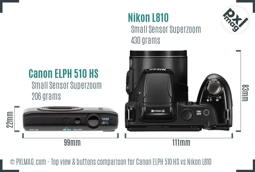 Canon ELPH 510 HS vs Nikon L810 top view buttons comparison Canon ELPH 510 HS vs Nikon L810 top view buttons comparison