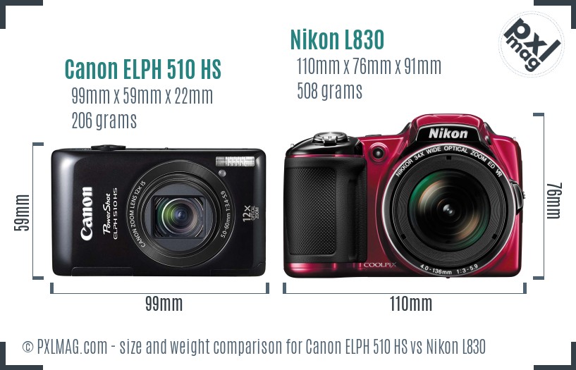 Canon ELPH 510 HS vs Nikon L830 size comparison Canon ELPH 510 HS vs Nikon L830 size comparison