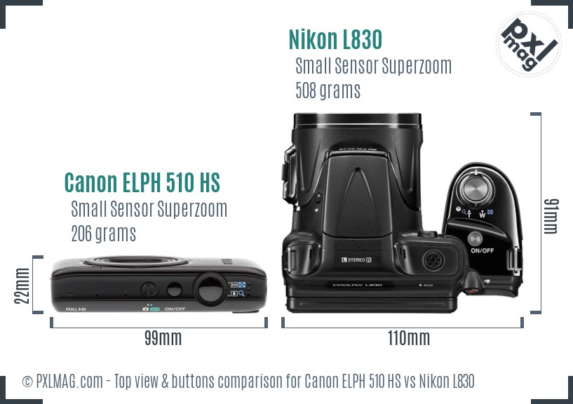 Canon ELPH 510 HS vs Nikon L830 top view buttons comparison